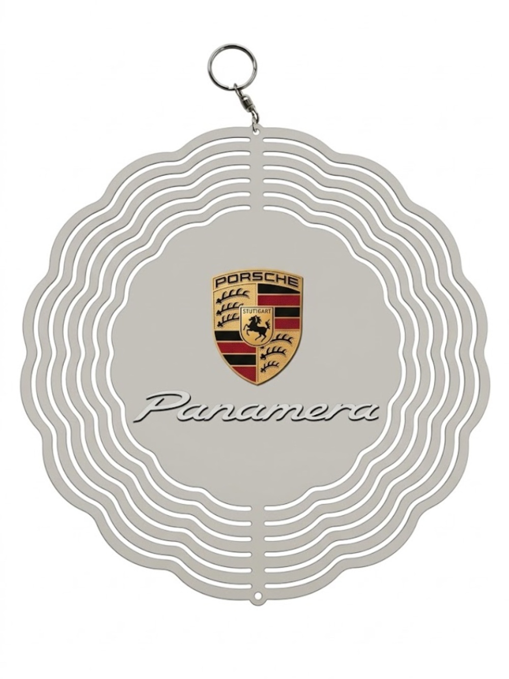 10" Porsche Panamera Kinetic Wind Spinner - Cream Metal Hanging Yard Decor
